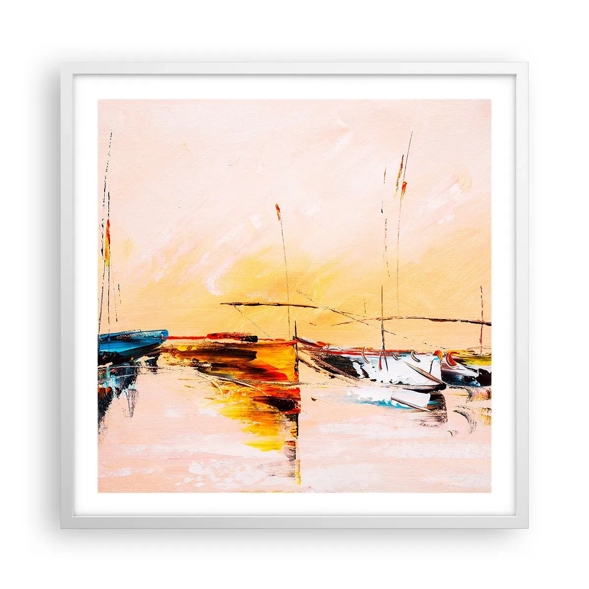 Poster in een witte lijst - Avond in de jachthaven - 60x60 cm