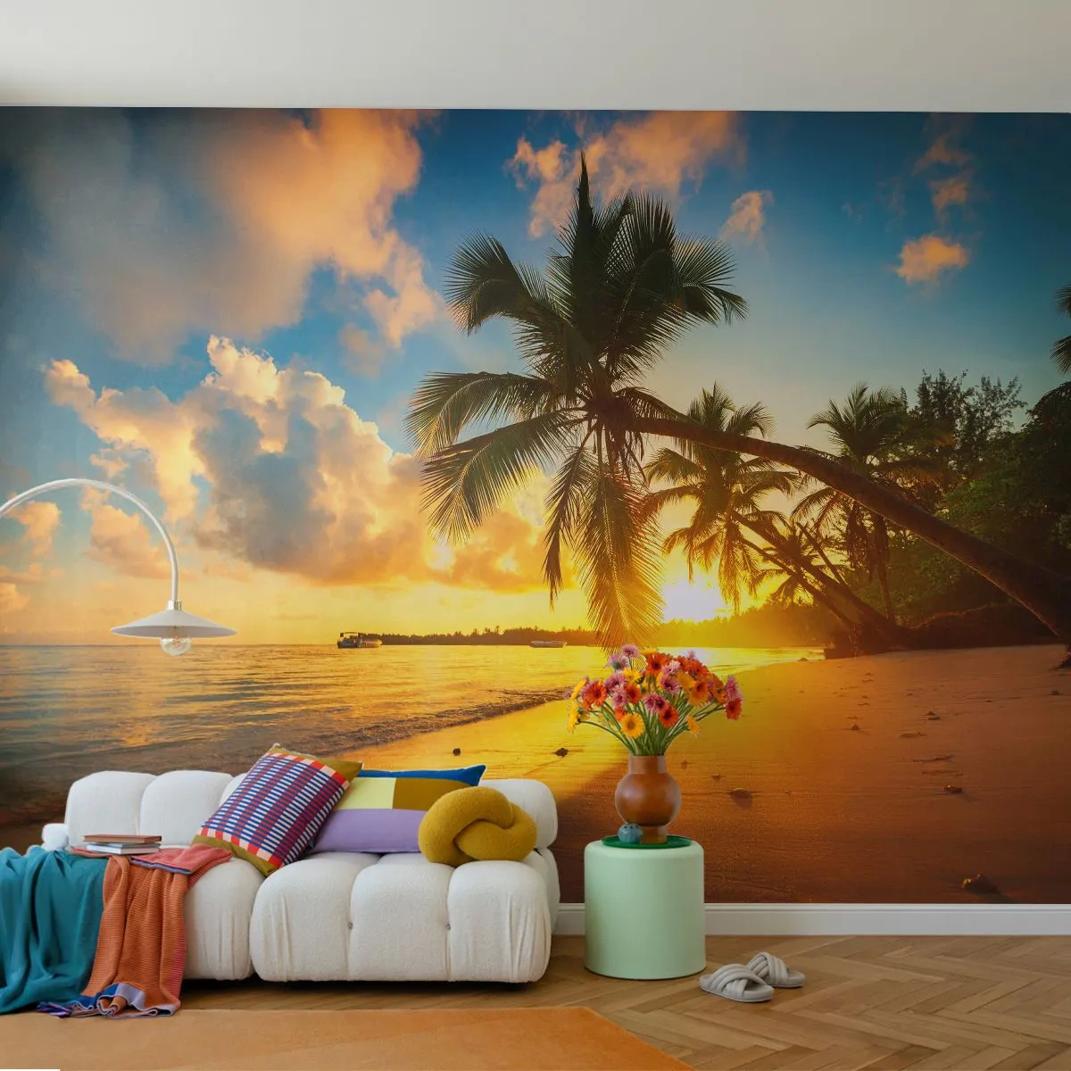 Zelfklevend Fotobehang Deluxe Sticker - Caribische droom - Landschap, Kokospalm, Zee - 250x175 cm