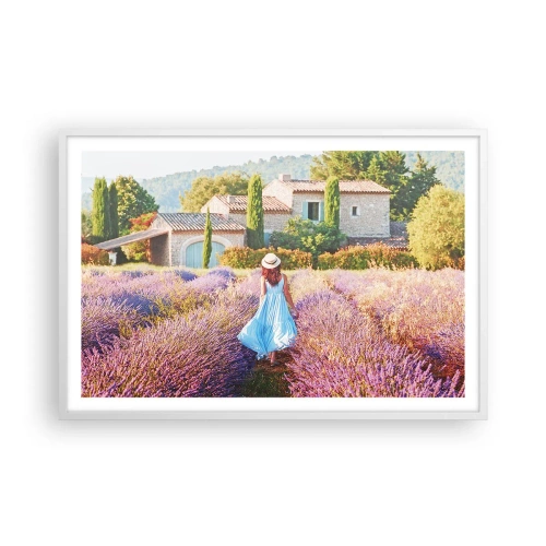 Poster in een witte lijst - Lavendel meisje - 91x61 cm