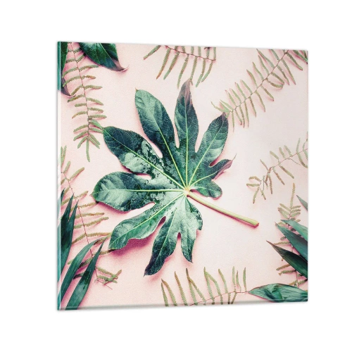 Schilderen op glas - Een studie van groen op een roze achtergrond - 30x30 cm