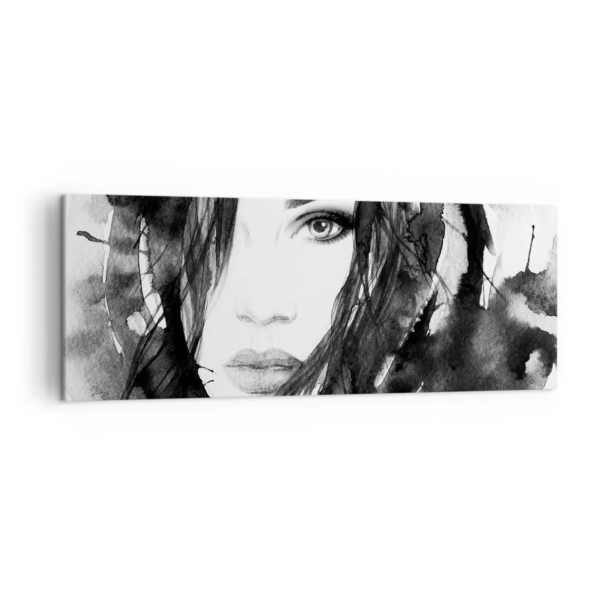 Schilderen op canvas - Portret van een dame in zwart en wit - 140x50 cm