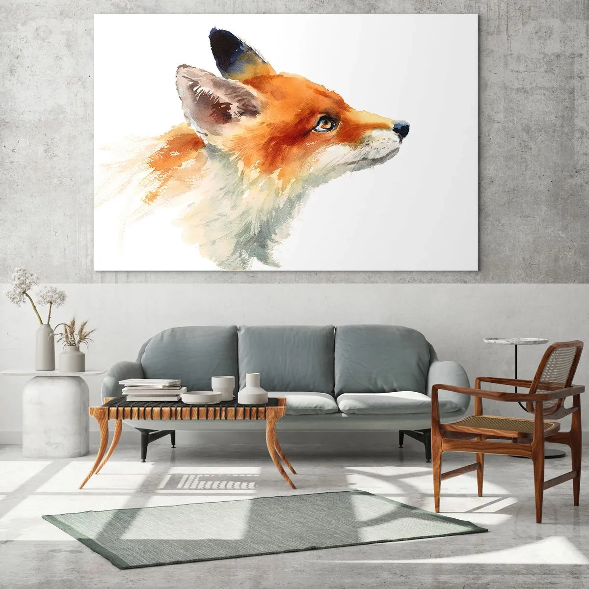 Schilderen op glas - Aquarelillustratie van een vos die in de verte kijkt - 70x50cm - Je kunt nooit voorzichtig genoeg zijn - Moderne wanddecoratie voor woonkamer en slaapkamer ARTTOR