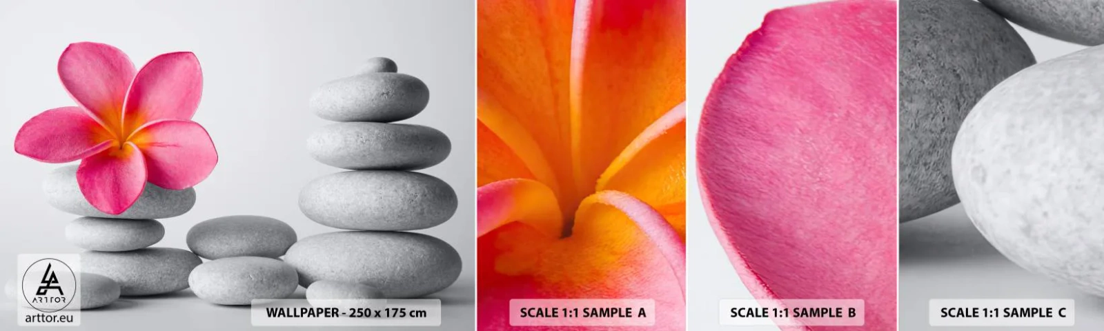 Fotobehang Monster Zelfklevend Deluxe Sticker - Steen op steen, en op deze steen... - Bloem, Stenen, Spa - 100x30 cm