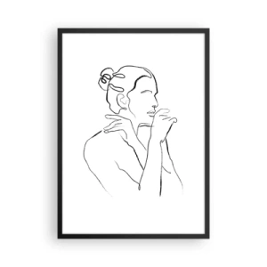 Poster in een zwarte lijst - Minimalistische lijn van een vrouwelijk silhouet op een witte achtergrond - 50x70cm - Naakt: een sensueel mysterie - Moderne wanddecoratie voor woonkamer en slaapkamer ARTTOR