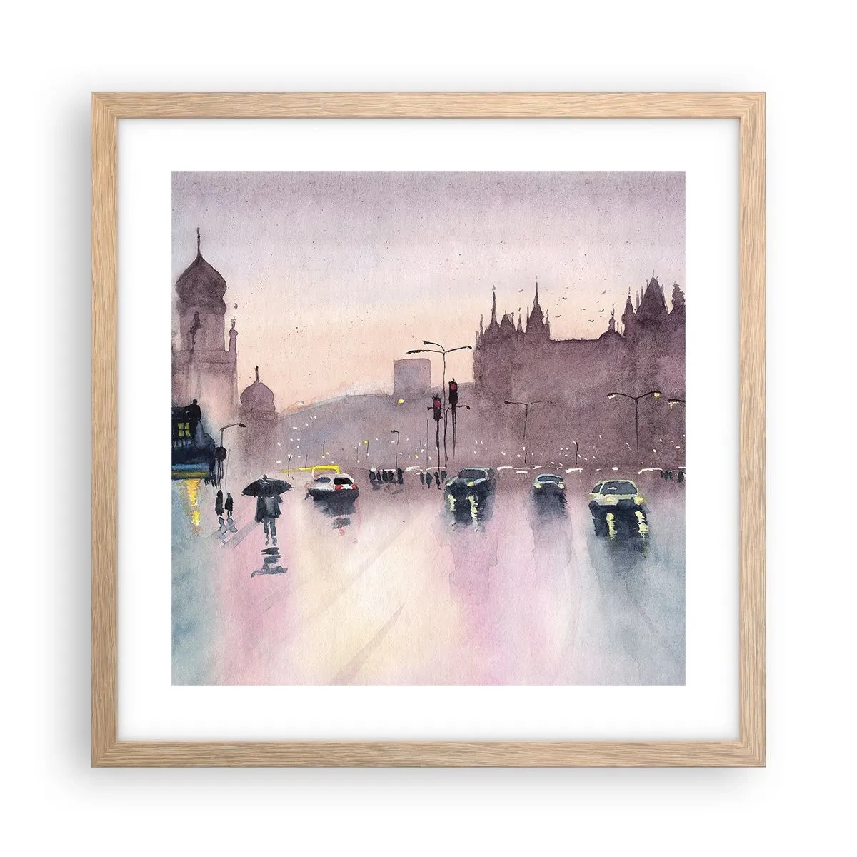 Een poster in een licht eiken lijst - In de regenachtige nevel - 40x40 cm