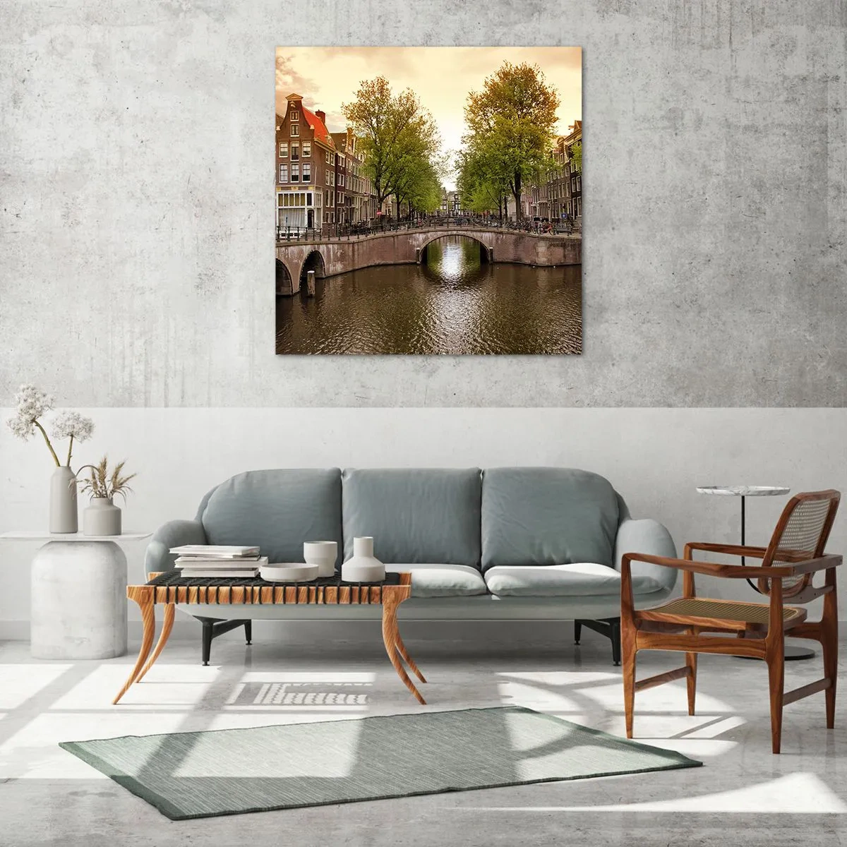 Schilderen op glas - Met de boot of met de fiets? - 30x30 cm