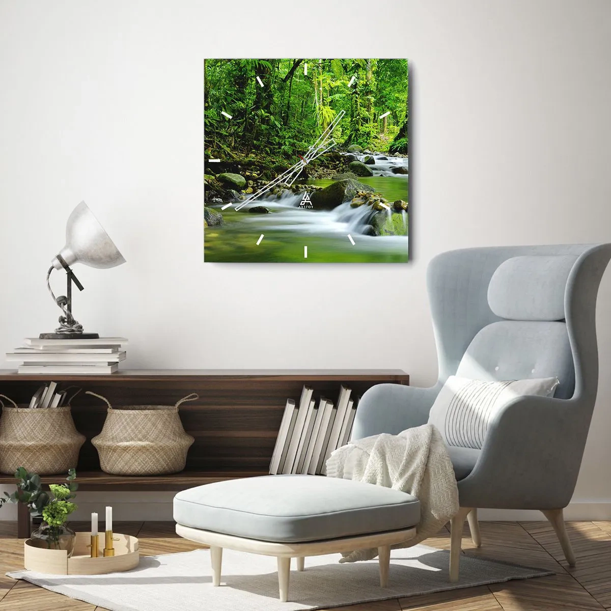 Wandklok - Klok - Zwemmen in een zee van groen - 30x30 cm