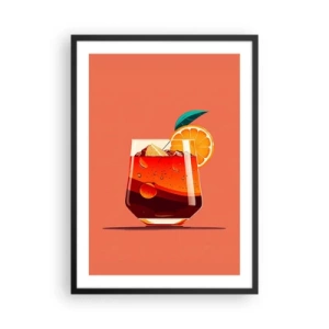 Poster in een zwarte lijst - Een glas cocktail met een sinaasappelschijfje - 50x70cm - Zomerse verfrissing - Moderne wanddecoratie voor woonkamer en slaapkamer ARTTOR