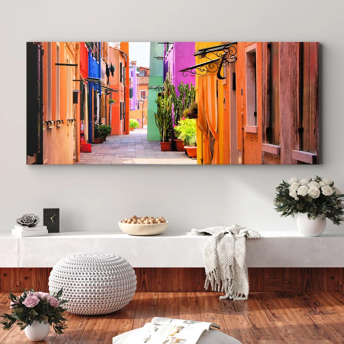 Schilderen op canvas - Regenboogsteeg - 100x40 cm