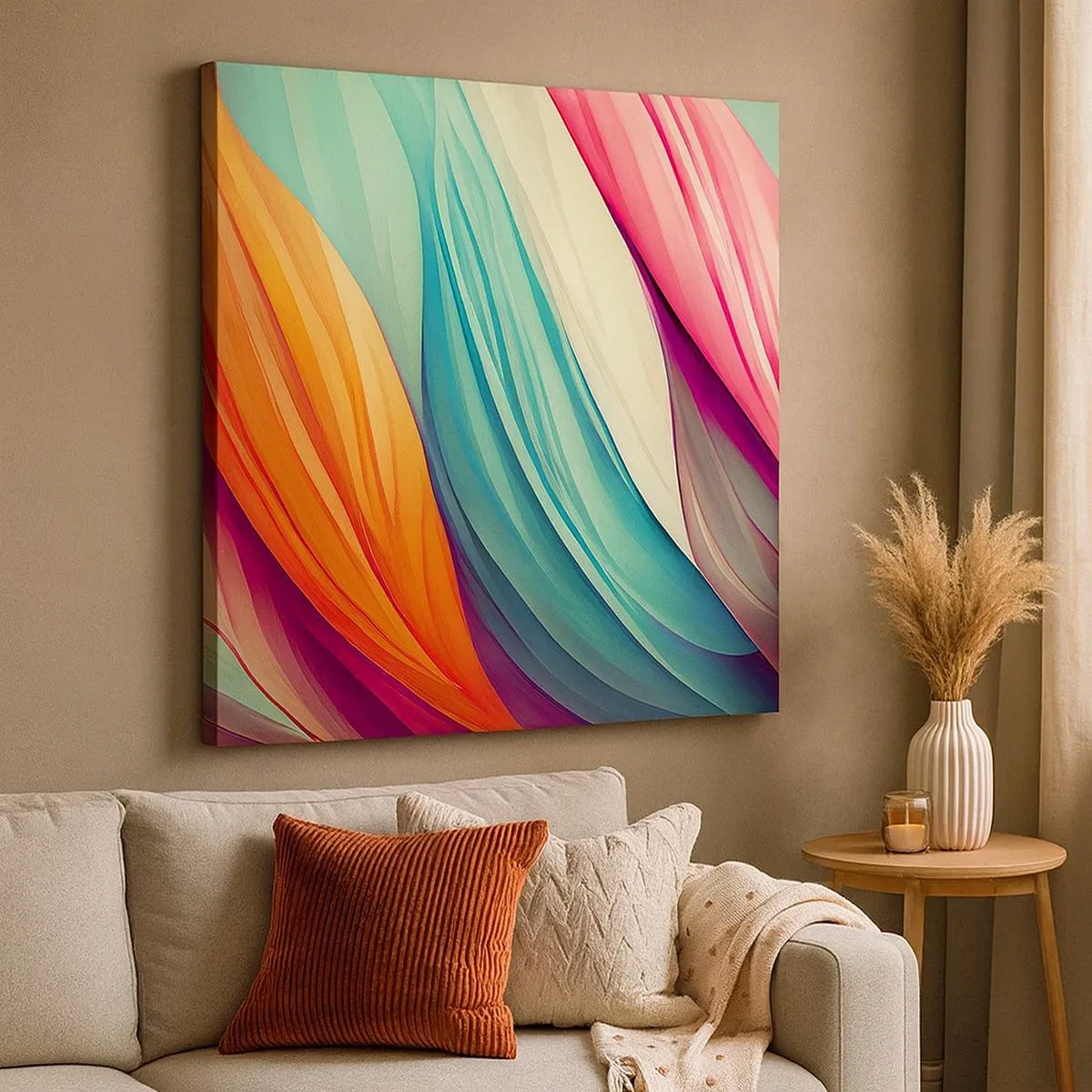 Schilderen op canvas - Regenboog geweven - 30x30 cm