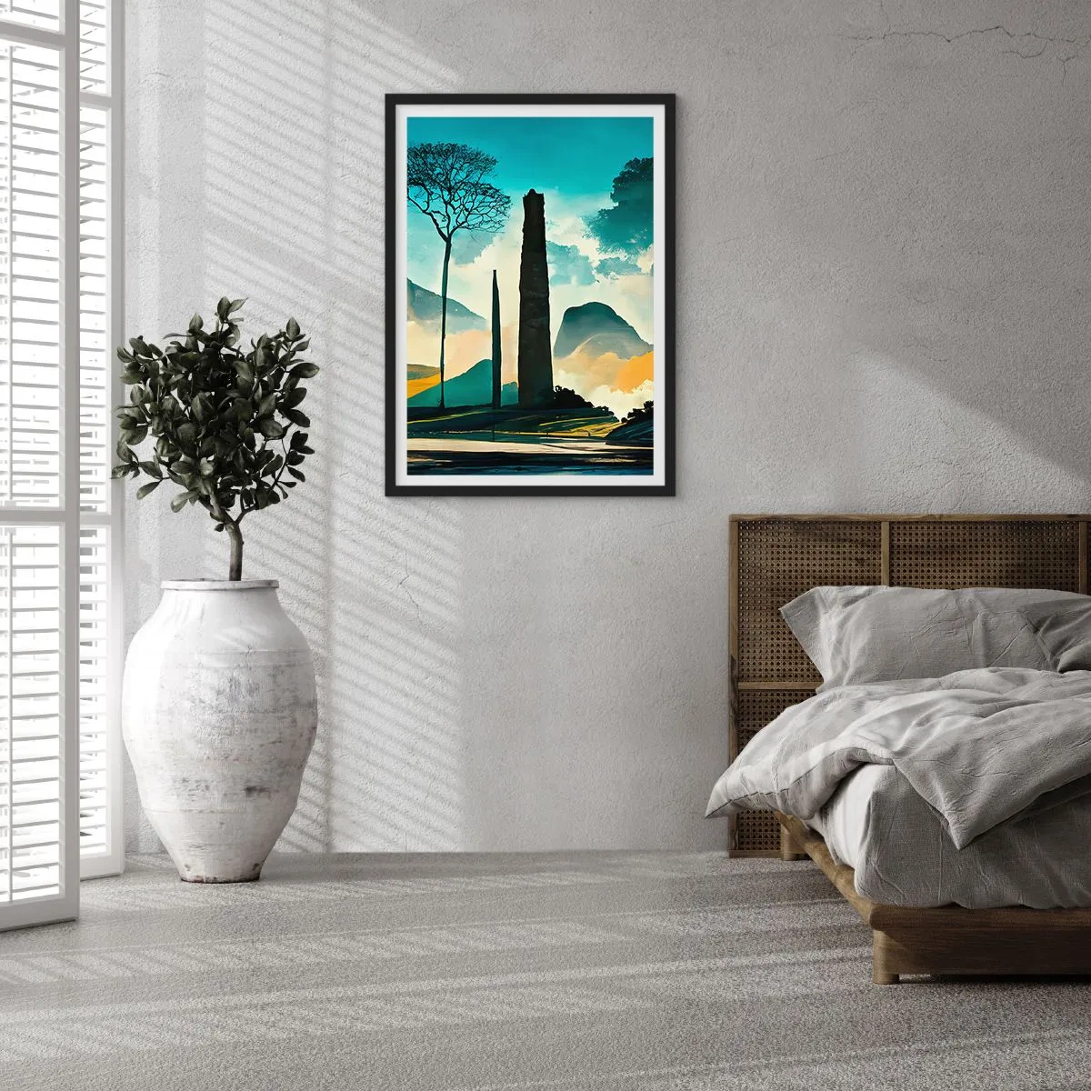 Poster in een zwarte lijst - Een mysterieus landschap met monumentale obelisken - 50x70cm - Nog hoger en hoger - Moderne wanddecoratie voor woonkamer en slaapkamer ARTTOR