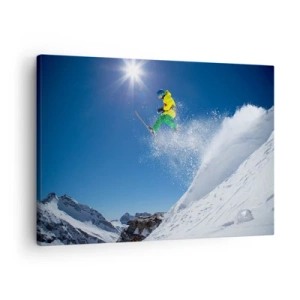 Schilderen op canvas - Skiër in de lucht met bergen op de achtergrond - 70x50cm - Dansend met de bergen - Moderne wanddecoratie voor woonkamer en slaapkamer ARTTOR
