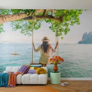 Zelfklevend Fotobehang Deluxe Sticker - Het leven is prachtig - Ontspanning, Schommel, Vrouw - 350x256 cm