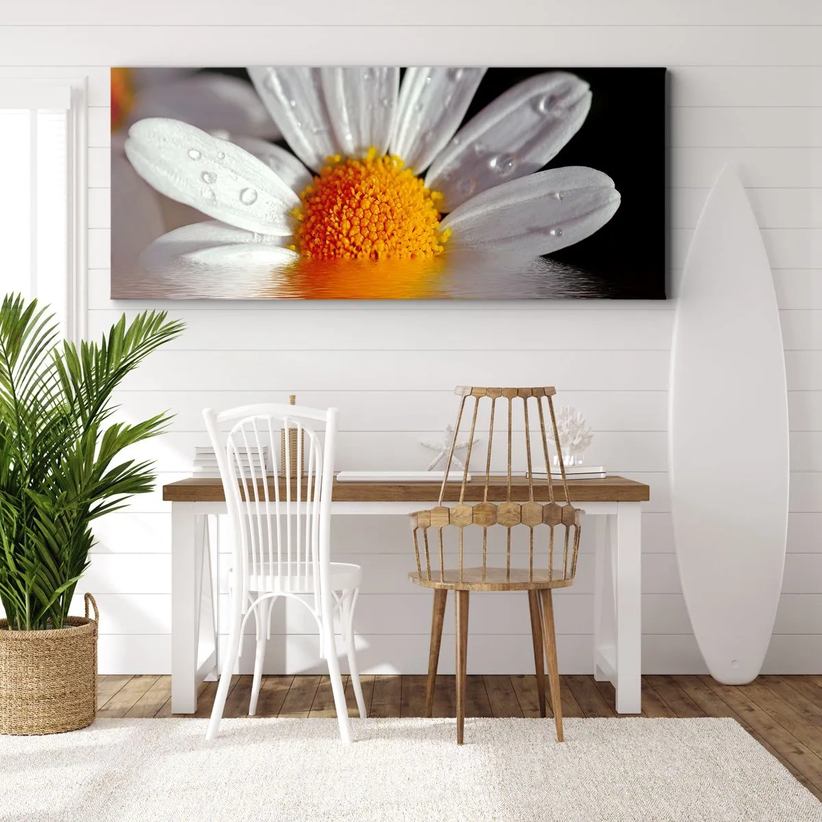 Schilderen op canvas - De rijzende zon van madeliefjes - 160x50 cm