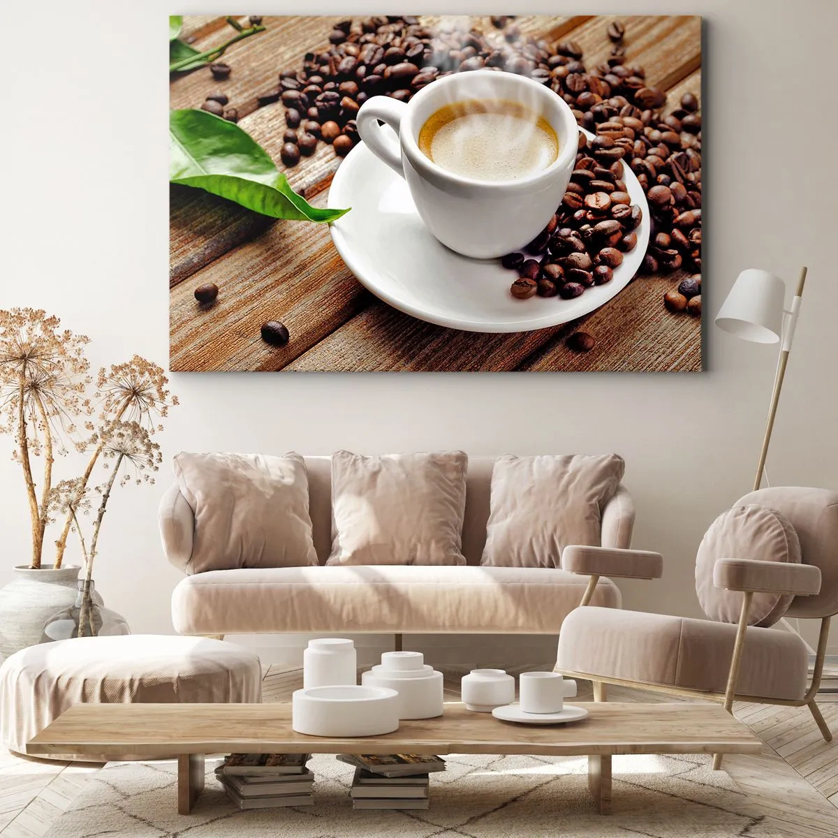 Schilderen op canvas - Koffie op de bank - 120x80 cm