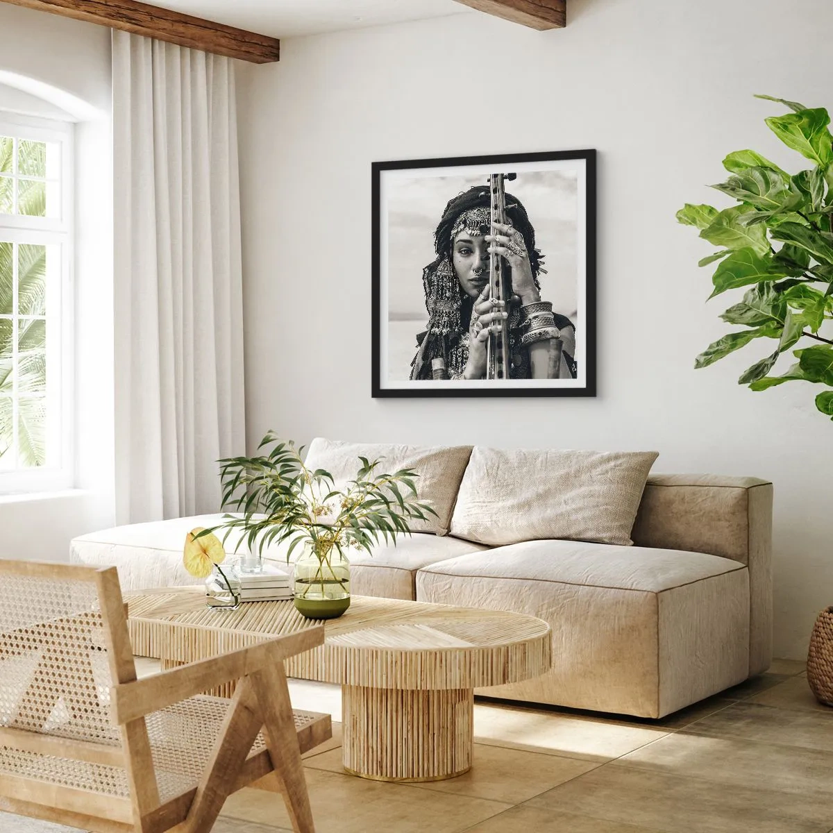 Poster in een zwarte lijst - De muziek van het Oosten zelf - 60x60 cm