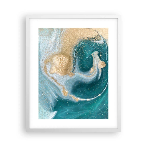 Poster in een witte lijst - Een werveling van goud en turkoois - 40x50 cm