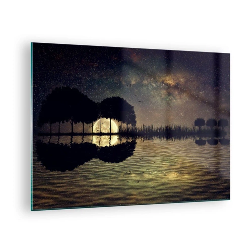 Schilderen op glas - Nachtscène met een volle maan weerspiegeld in het water - 70x50cm - Nacht aan het einde van de wereld - Moderne wanddecoratie voor woonkamer en slaapkamer ARTTOR
