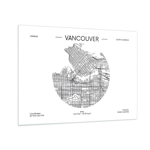 Schilderen op glas - Zwart-wit stratenkaart van Vancouver - 70x50cm - Anatomie van Vancouver - Moderne wanddecoratie voor woonkamer en slaapkamer ARTTOR