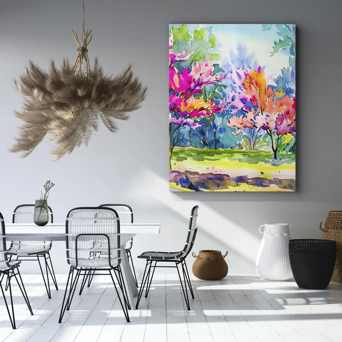 Schilderen op canvas - Regenboogtuin in het lentelicht - 45x80 cm
