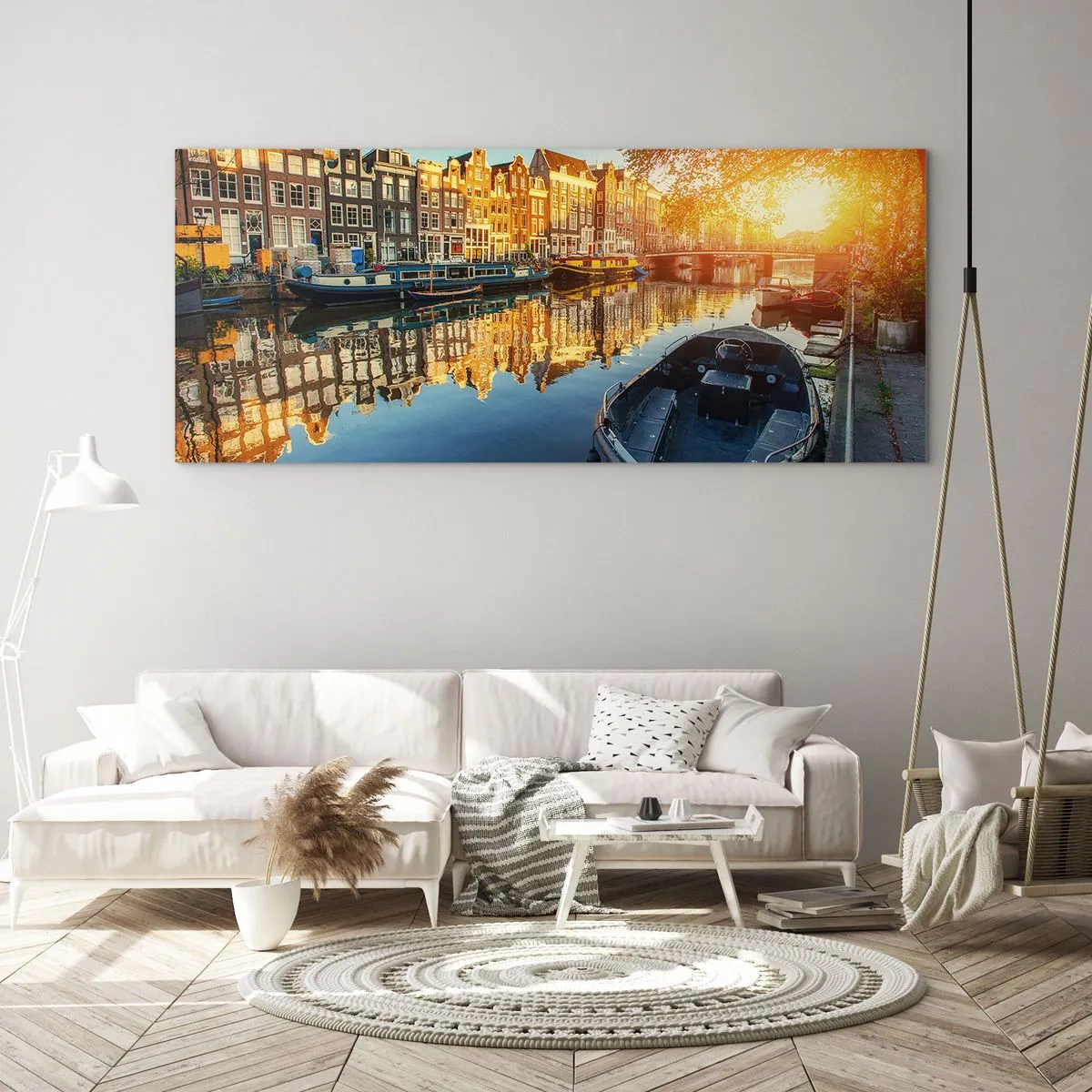 Schilderen op glas - Ochtend in Amsterdam - 100x40 cm