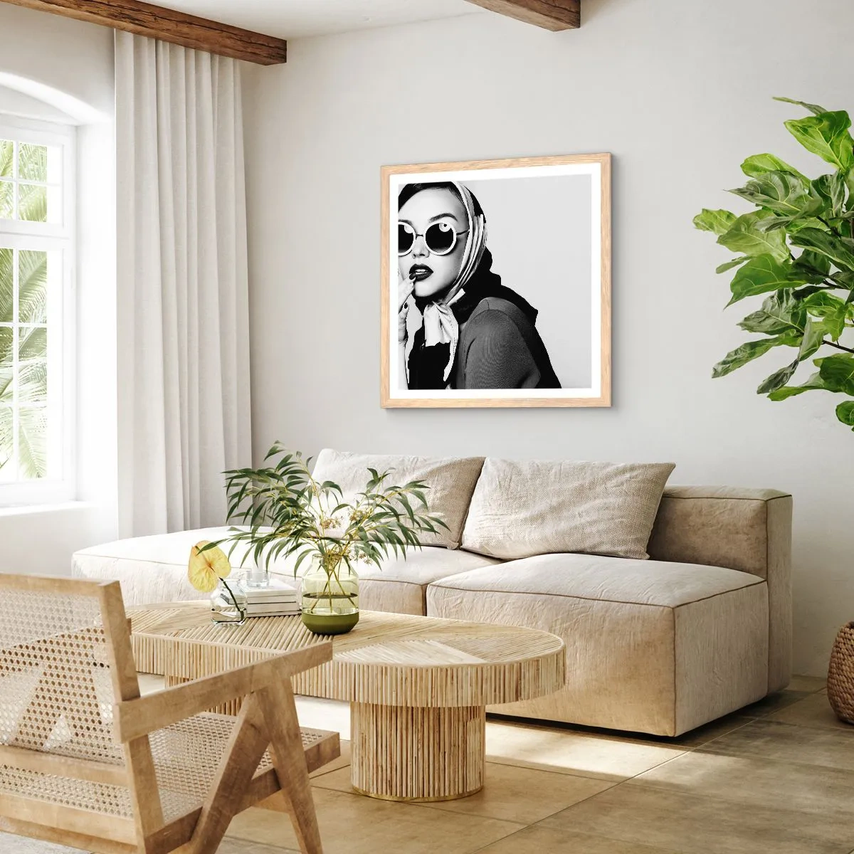 Een poster in een licht eiken lijst - Groeten uit de jaren 60 - 30x30 cm