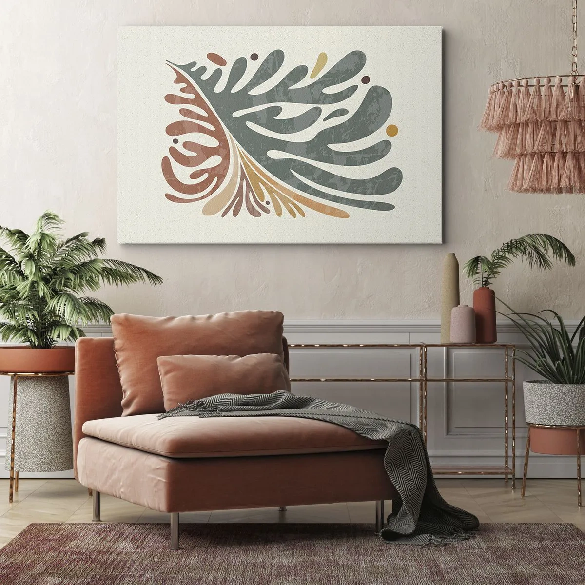 Schilderen op canvas - Kleurrijk abstract blad op een lichte achtergrond - 70x50cm - Veelkleurig blad - Moderne wanddecoratie voor woonkamer en slaapkamer ARTTOR
