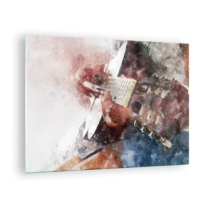 Schilderen op glas - Een aquarel van een artistieke gitarist - 70x50cm - En wat vind je ervan? - Moderne wanddecoratie voor woonkamer en slaapkamer ARTTOR