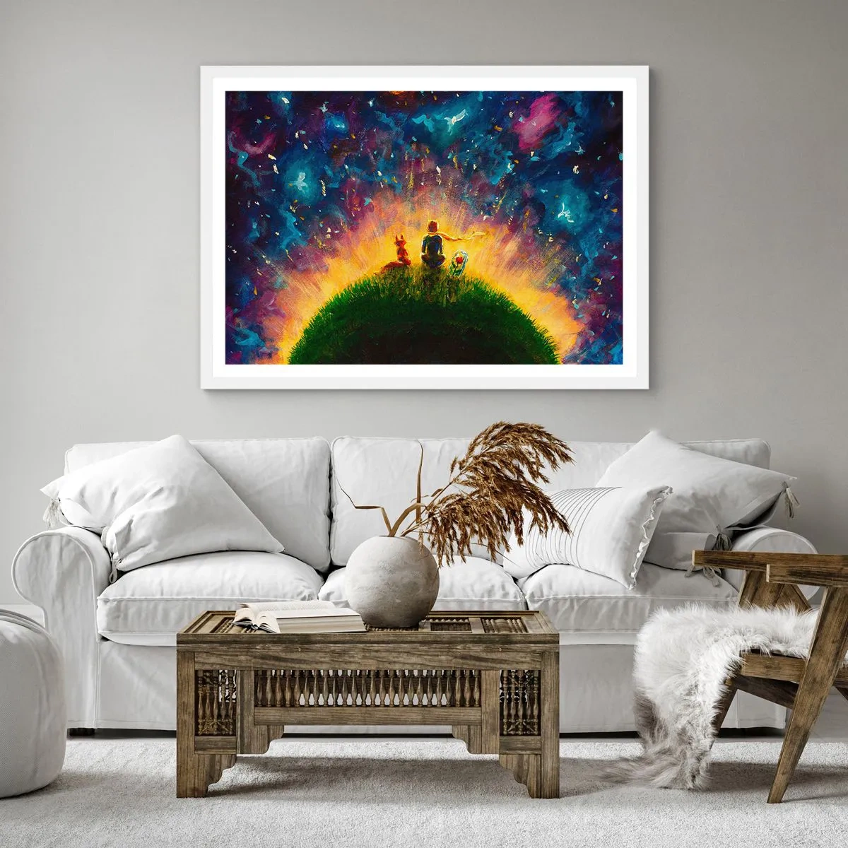Poster in een witte lijst - Liefde en vriendschap - de hele wereld - 40x40 cm