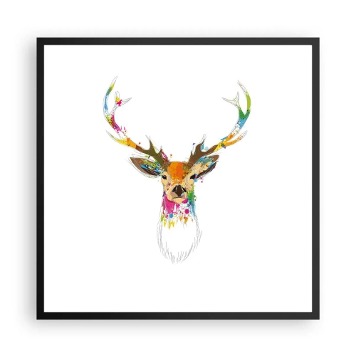 Poster in een zwarte lijst - Een zacht hert badend in kleur - 60x60 cm