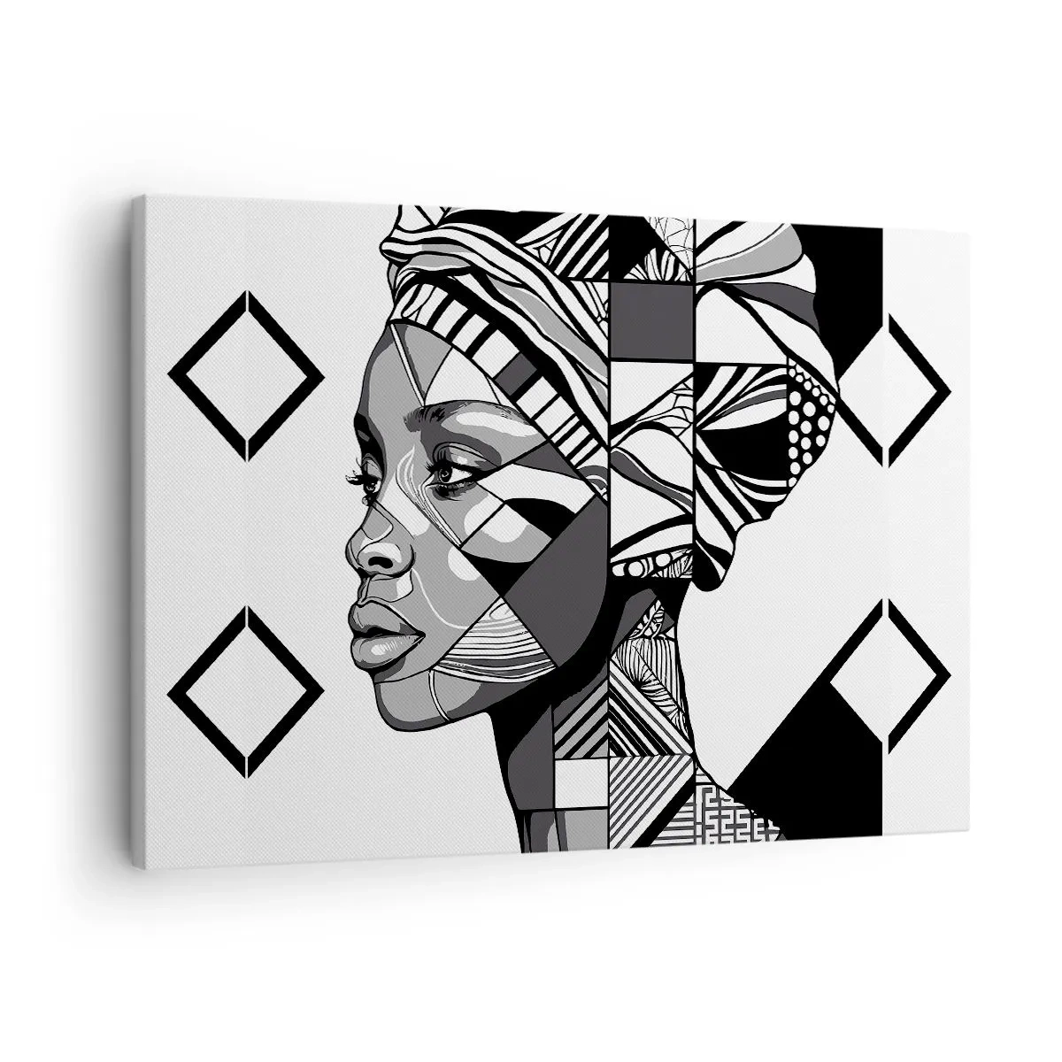 Schilderen op canvas - Zwart-witportret van een vrouw in etnische stijl - 70x50cm - Etnisch portret - Moderne wanddecoratie voor woonkamer en slaapkamer ARTTOR