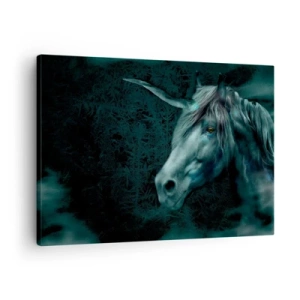 Schilderen op canvas - Een magische eenhoorn in een mysterieus, donker bos met fantasiekleuren. - 70x50cm - In een sprookjesbos - Moderne wanddecoratie voor woonkamer en slaapkamer ARTTOR