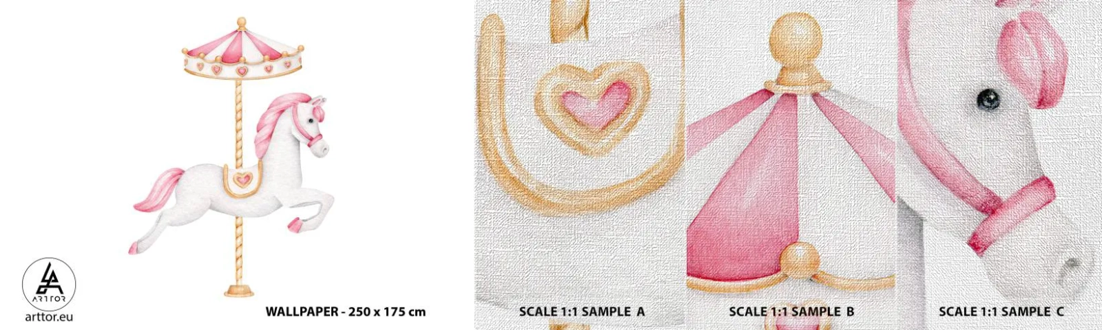 Fotobehang Monster Premium Canvas - Hij raakte de grond rennend - Paard, Draaimolen, Meisjesachtig - 100x30 cm