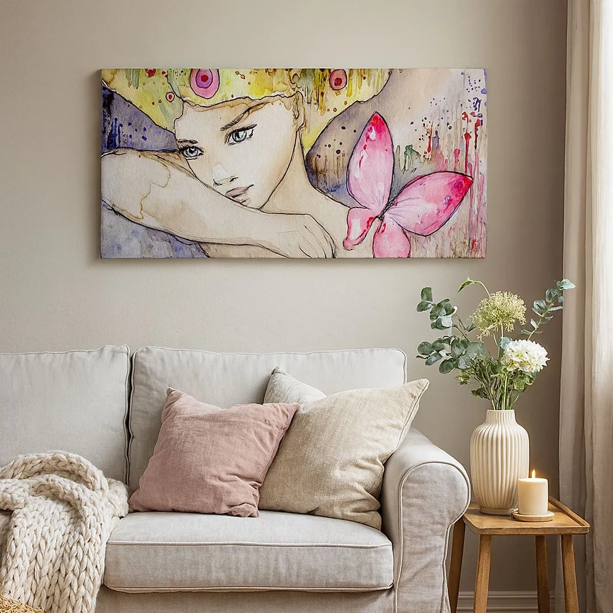 Schilderen op canvas - Vlinderprinses - 100x40 cm