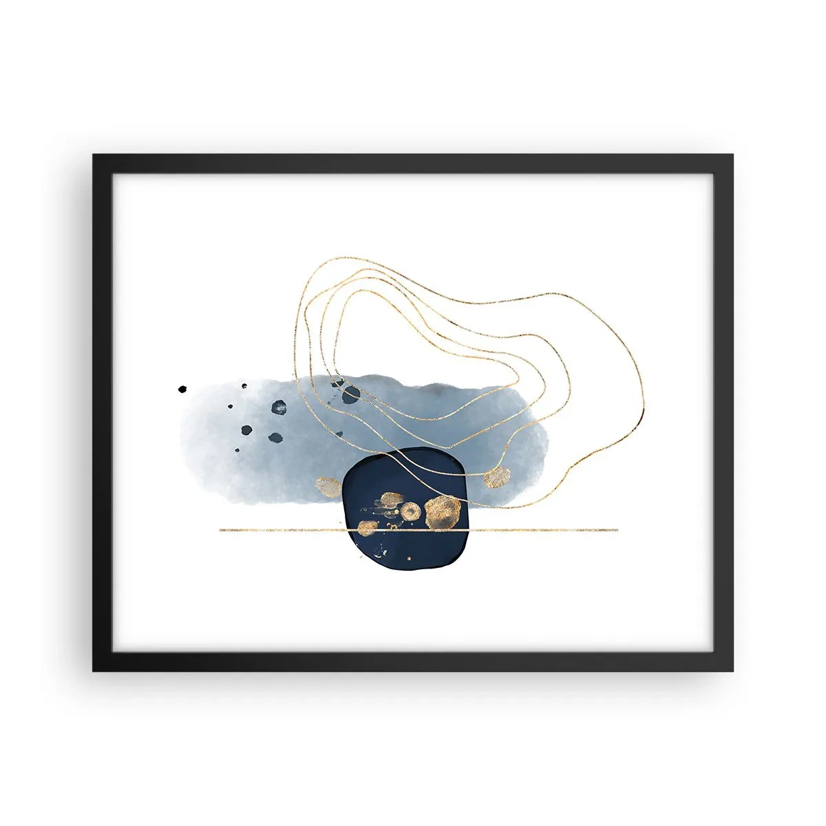 Poster in een zwarte lijst - Blauw en goud fantasie - 50x40 cm