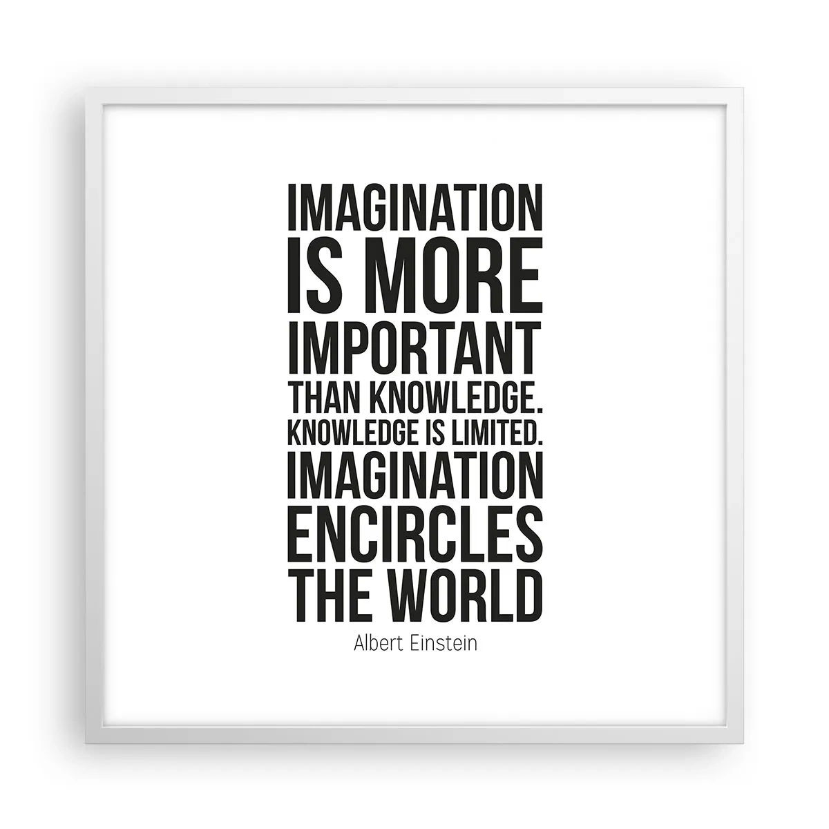 Poster in een witte lijst - Einstein over de kracht van verbeelding - 60x60 cm