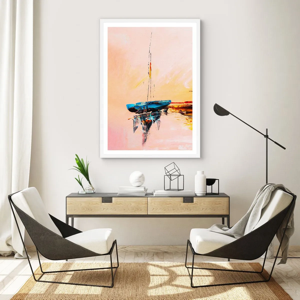 Poster in een witte lijst - Avond in de jachthaven - 50x70 cm