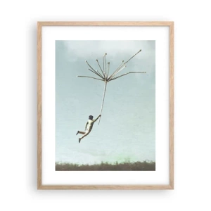 Een poster in een licht eiken lijst - Vliegers, paardebloemen, wind - 40x50 cm