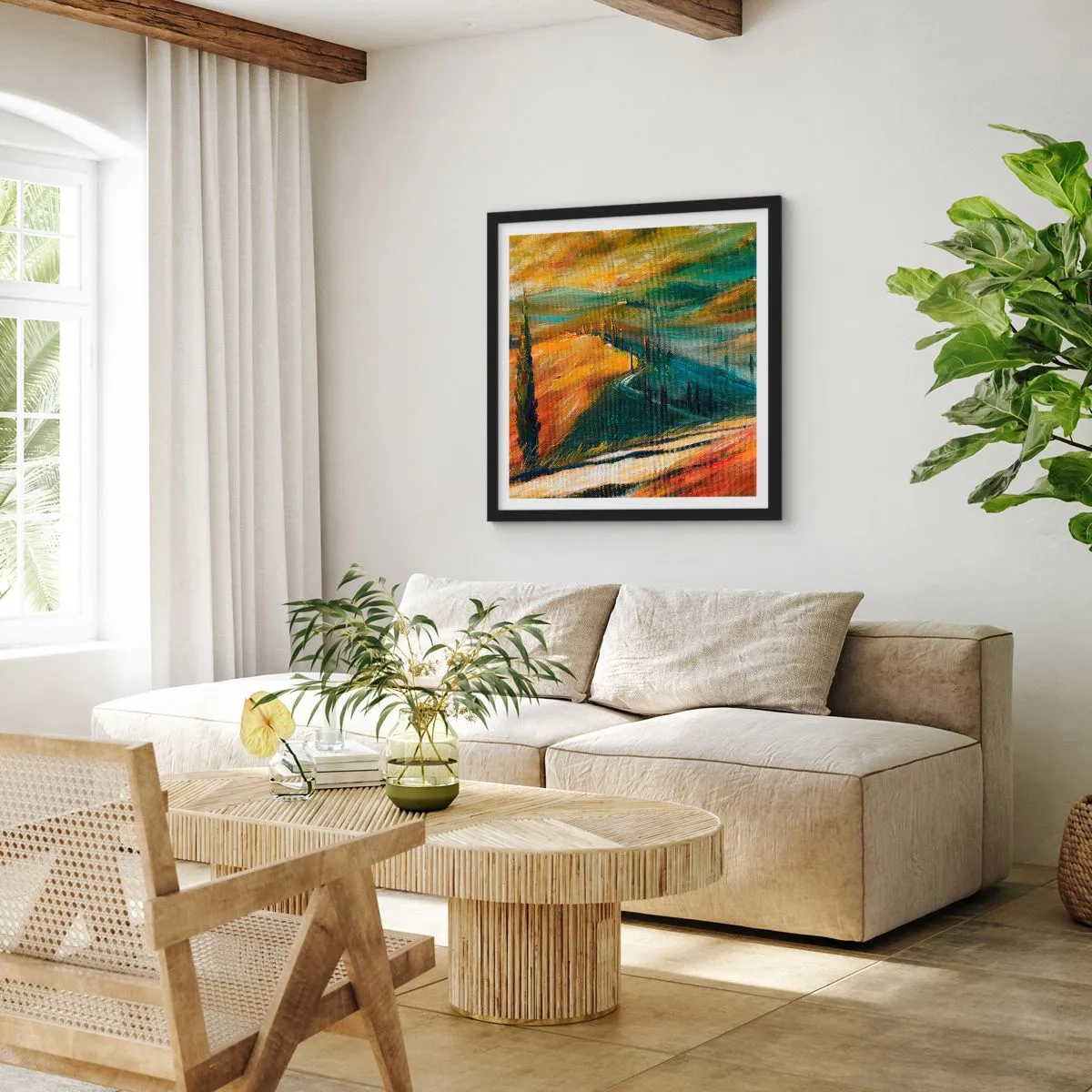 Poster in een zwarte lijst - Toscaans landschap - 30x30 cm