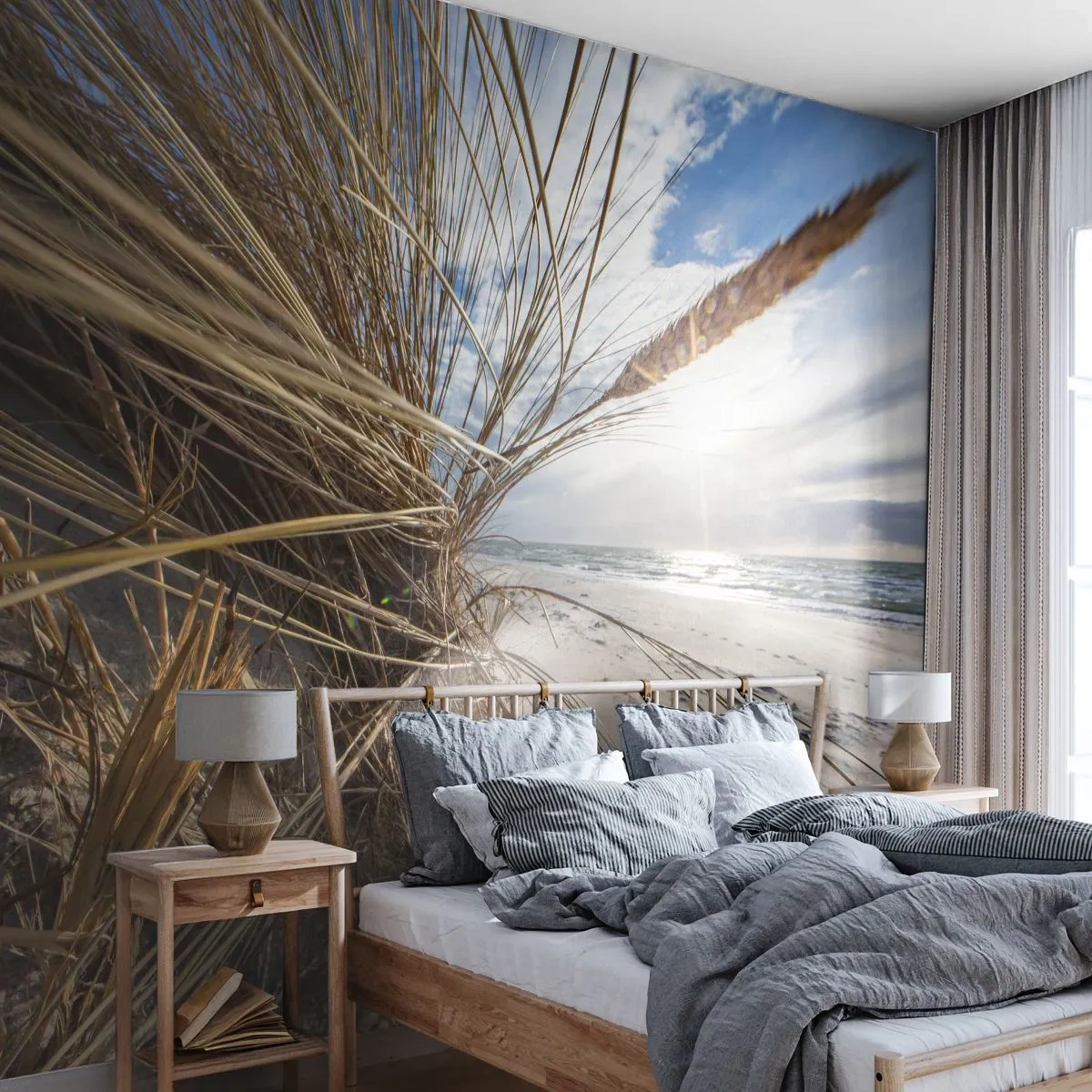 Fotobehang Standard Eco - Een ontmoeting van de elementen - Landschap, Zee, Duinen - 250x175 cm