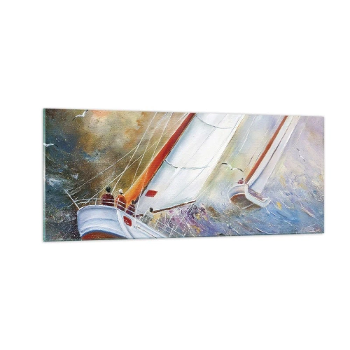 Schilderen op glas - Lopend op de golven - 100x40 cm