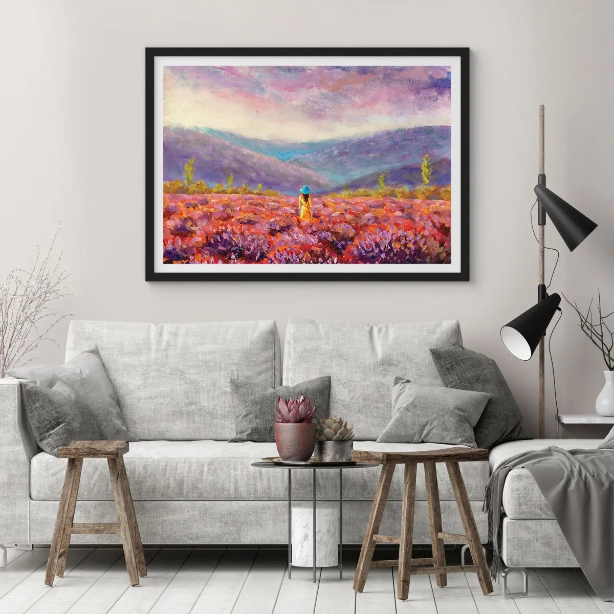 Poster in een zwarte lijst - In een lavendelwereld - 50x40 cm