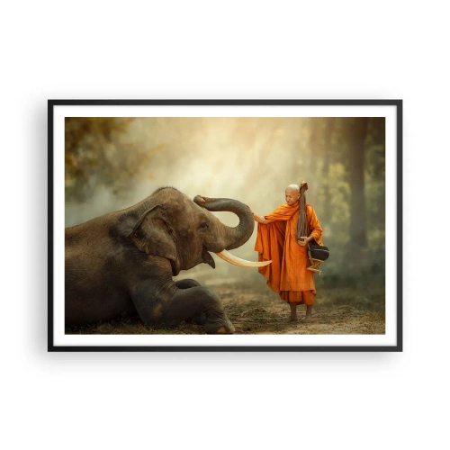 Poster in een zwarte lijst - Ontmoeting tijdens een reis - 100x70 cm