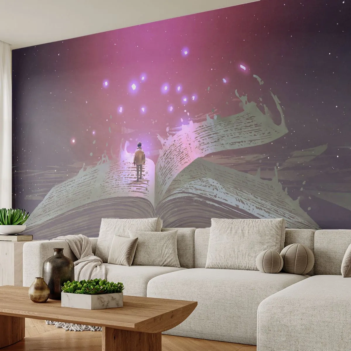 Fotobehang Standard Eco - Uitnodiging voor een andere wereld - lees! - Grafisch, Abstractie, Deel - 400x280 cm