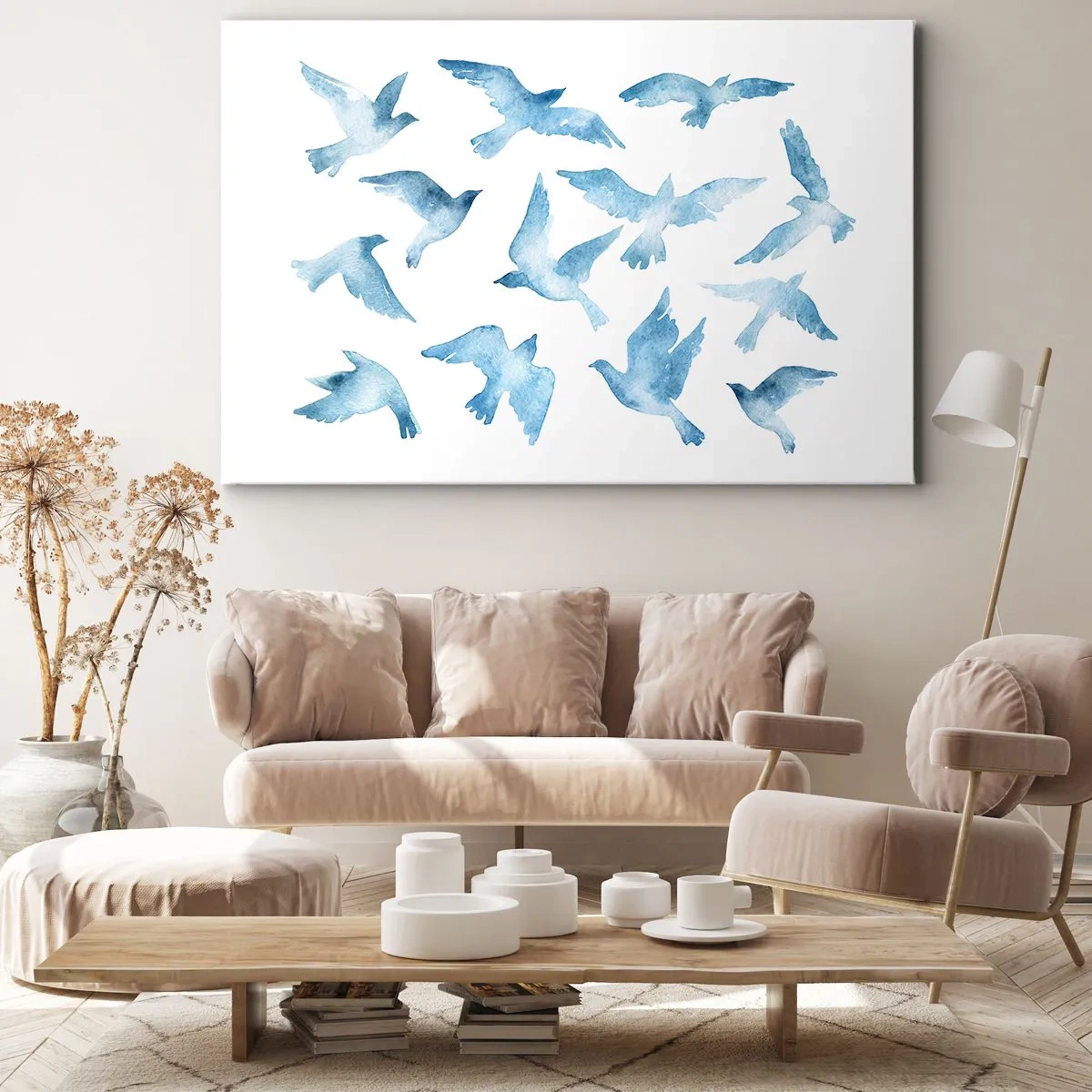 Schilderen op canvas - Blauwe vogels - 100x70 cm