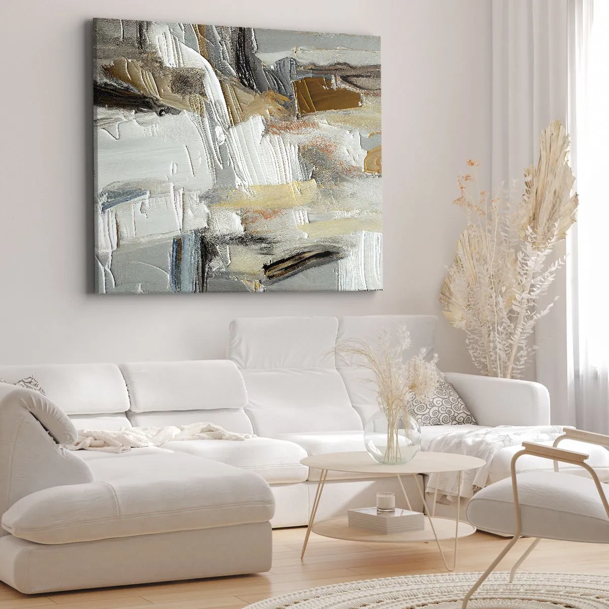 Schilderen op canvas - Textuurabstractie in aardse tinten en wit - 70x50cm - Kleurrijke lagen - Moderne wanddecoratie voor woonkamer en slaapkamer ARTTOR