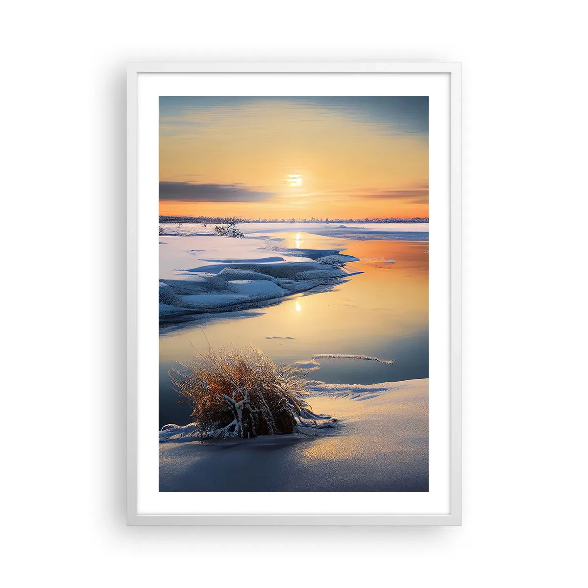 Poster in een witte lijst - Winterse zonsondergang - 50x70 cm