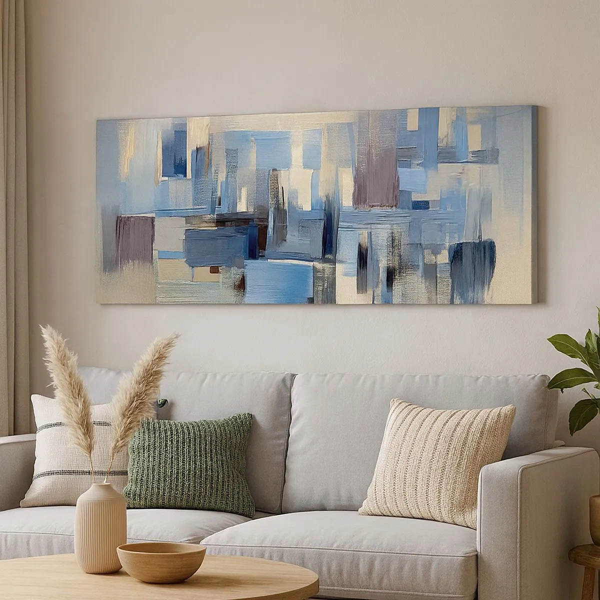 Schilderen op canvas - Blauwe constructie - 100x40 cm