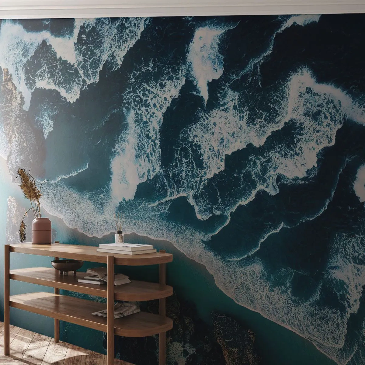 Fotobehang Premium Canvas - In golven gewikkeld - klif, Zee, Natuur - 200x140 cm