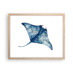 Een poster in een licht eiken lijst - Leven in blauw - 50x40 cm